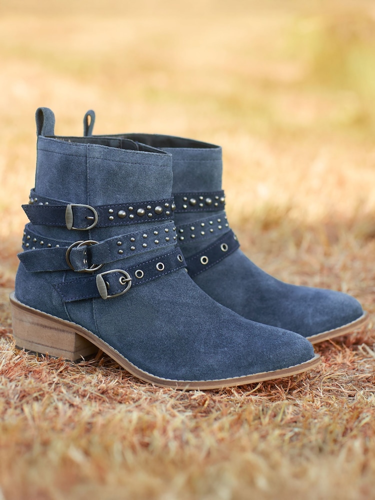 Joe Browns Blue Side Zip Suede Studded Ankle Boots - Image 1 of 7 Joe Browns Blue Side Zip Suede Studded Ankle Boots - Image 1 of 7
