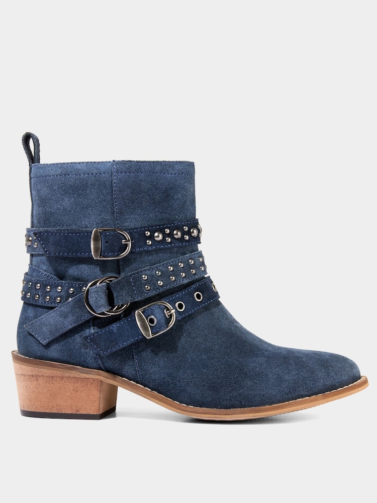 Joe Browns Blue Side Zip Suede Studded Ankle Boots - Image 2 of 7 Joe Browns Blue Side Zip Suede Studded Ankle Boots - Image 2 of 7