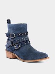Joe Browns Blue Side Zip Suede Studded Ankle Boots - Image 3 of 7