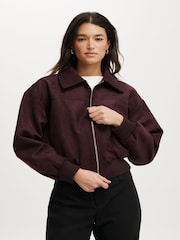 Cotton On Red Sophie Faux Suede Bomber Jacket - Image 1 of 4