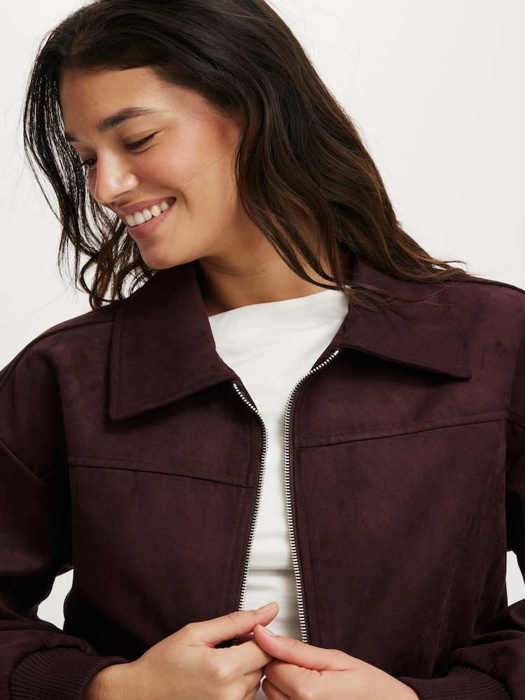 Cotton On Red Sophie Faux Suede Bomber Jacket - Image 4 of 4 Cotton On Red Sophie Faux Suede Bomber Jacket - Image 4 of 4
