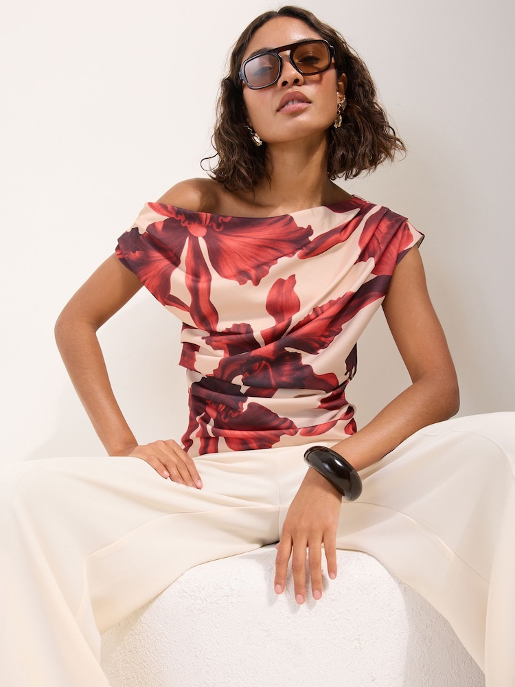 Friends Like These Red Floral Draped Off The Shoulder Top - Image 1 of 5