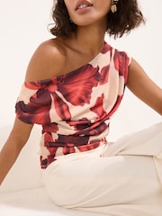 Friends Like These Red Floral Draped Off The Shoulder Top - Image 3 of 5