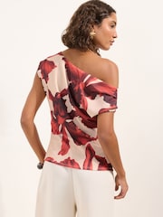 Friends Like These Red Floral Draped Off The Shoulder Top - Image 4 of 5