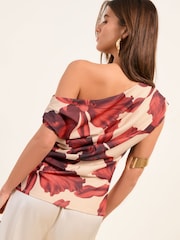 Friends Like These Red Floral Draped Off The Shoulder Top - Image 5 of 5