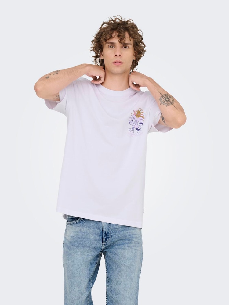 Only & Sons White Backprint Graphic T-Shirt - Image 1 of 7