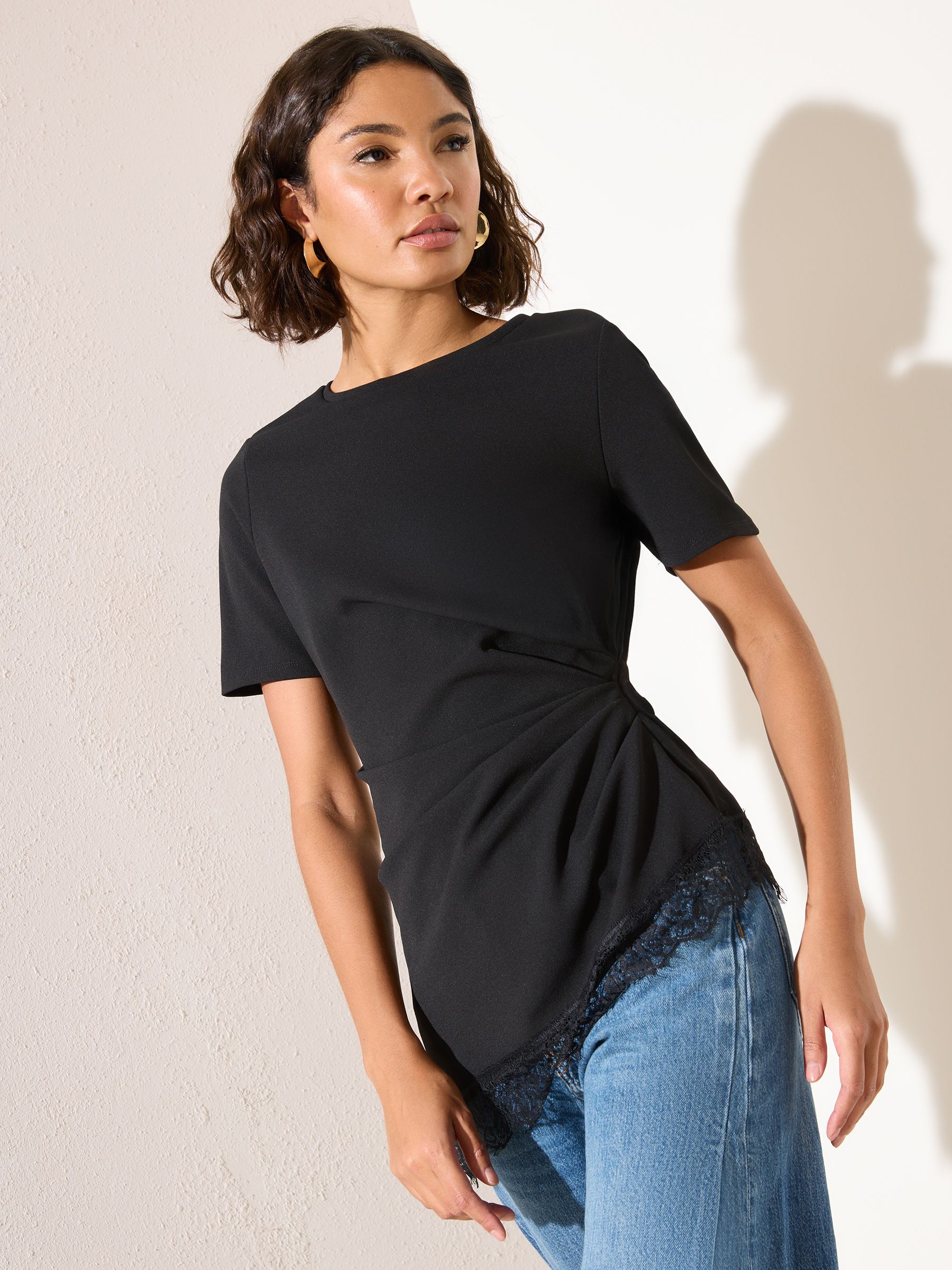 Buy Friends Like These Black Lace Draped Asymmetric Top from the