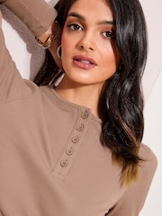 Friends Like These Taupe Rib Henley Long Sleeve Top - Image 2 of 4