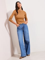 Friends Like These Ochre Yellow Rib Henley Long Sleeve Top - Image 4 of 4