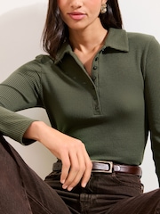 Friends Like These Khaki Green Crinkle Henley Top - Image 2 of 4