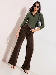 Friends Like These Khaki Green Crinkle Henley Top - Image 3 of 4