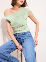 Friends Like These Pistachio Green Draped Off The Shoulder Top - Image 3 of 4