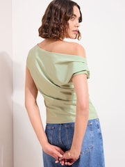 Friends Like These Pistachio Green Draped Off The Shoulder Top - Image 4 of 4