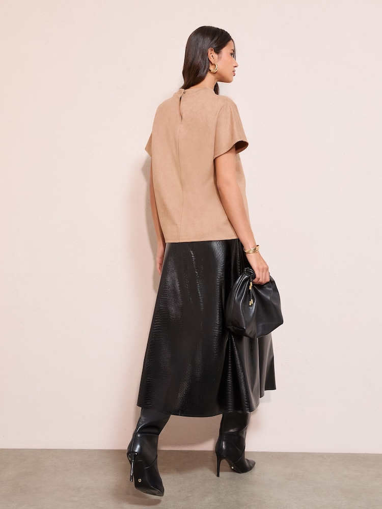 Friends Like These Faux Suede Button Detail Short Sleeve Tunic - Image 2 of 4