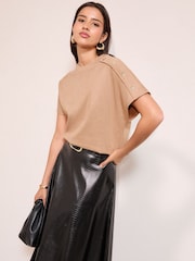 Friends Like These Faux Suede Button Detail Short Sleeve Tunic - Image 3 of 4