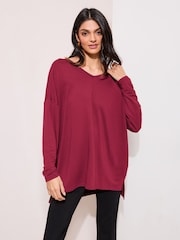 Friends Like These Bright Red V-Neck Long Sleeve Soft Tunic Top - Image 1 of 4