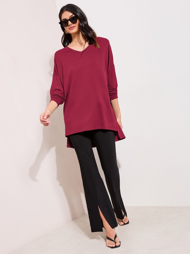 Friends Like These Bright Red V-Neck Long Sleeve Soft Tunic Top - Image 2 of 4