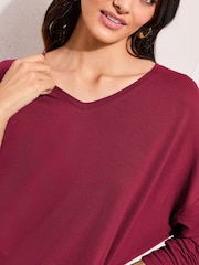 Friends Like These Bright Red V-Neck Long Sleeve Soft Tunic Top - Image 3 of 4