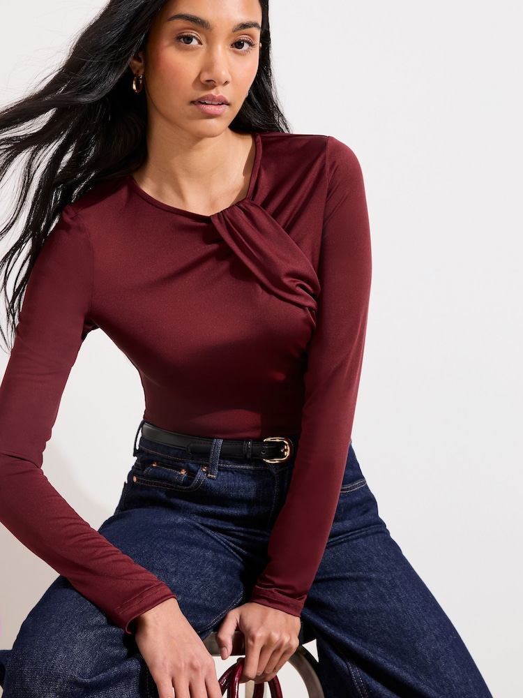 Friends Like These Berry Red Drape Detail Top - Image 1 of 4