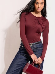 Friends Like These Berry Red Drape Detail Top - Image 3 of 4