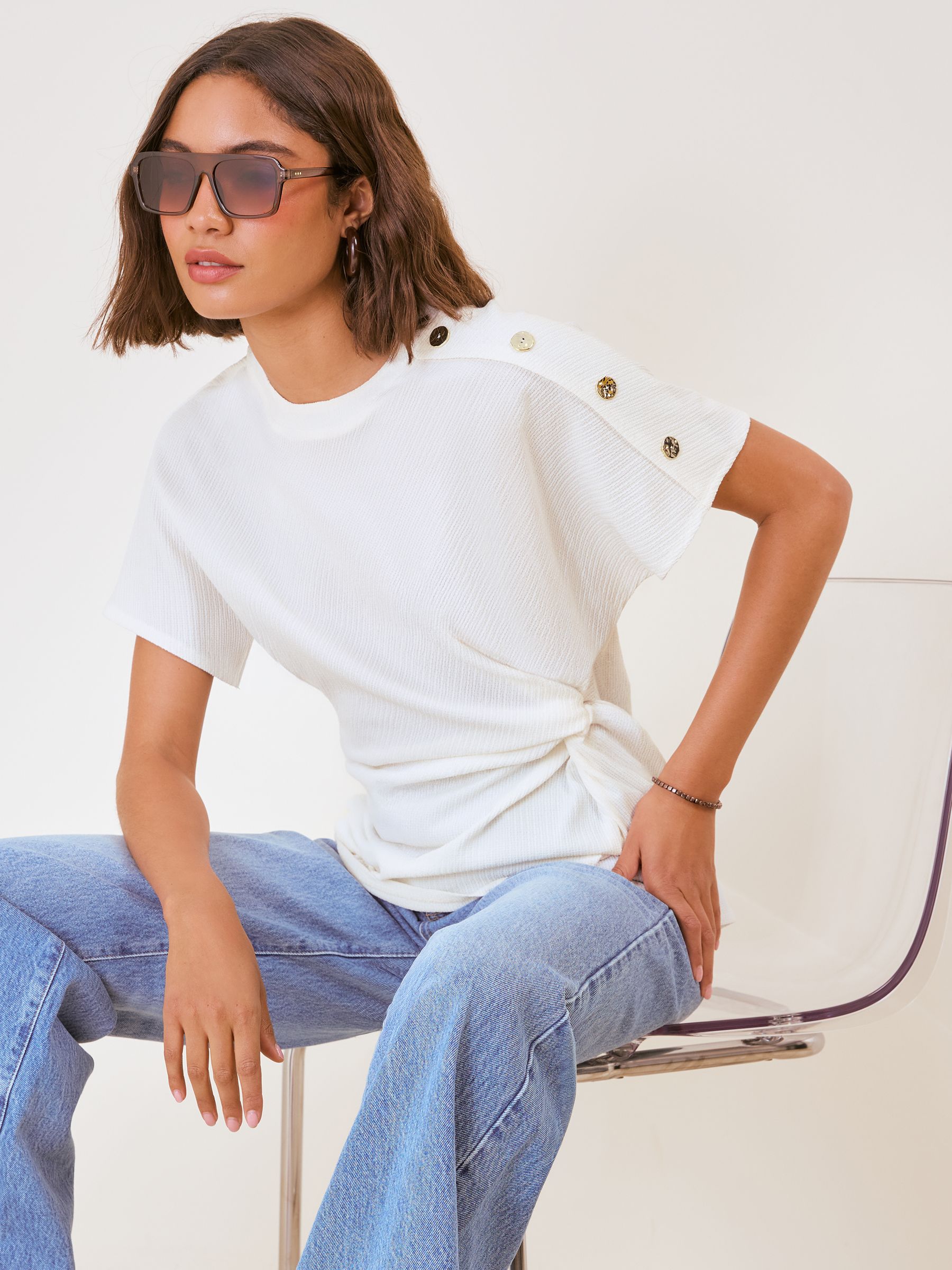 Buy Friends Like These Ivory Twist Detail Short Sleeve Top from