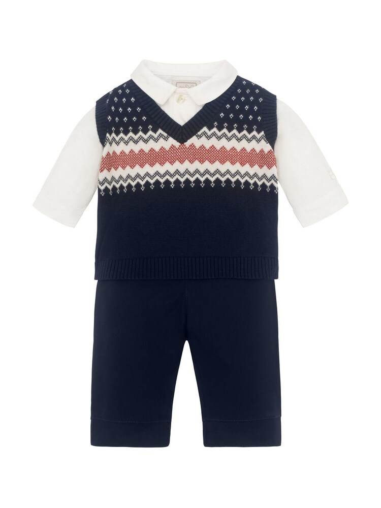 Emile Et Rose Kendrick 3 Piece Shirt Fairisle Tank Top & Trousers Set - Image 2 of 6 Emile Et Rose Kendrick 3 Piece Shirt Fairisle Tank Top & Trousers Set - Image 2 of 6