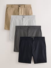 海军蓝/石色/浅灰色/炭灰色 - 直筒版型 - 有弹性斜纹短裤4件装 - 图片1 / 12