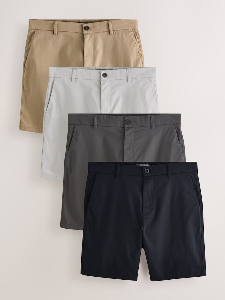 海军蓝/石色/浅灰色/炭灰色 - 直筒版型 - 有弹性斜纹短裤4件装 - 图片1 / 12