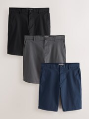 Black/Ink Blue/Charcoal Slim Fit Stretch Chino Shorts 3 Pack - Image 1 of 14