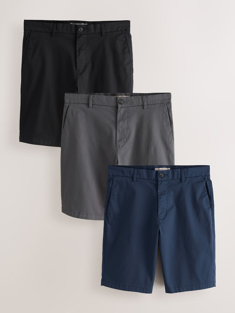 Black/Ink Blue/Charcoal Slim Fit Stretch Chino Shorts 3 Pack - Image 1 of 14