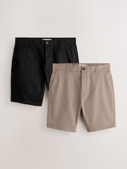 Black/Brown Slim Fit Stretch Chino Shorts 2 Pack - Image 1 of 7