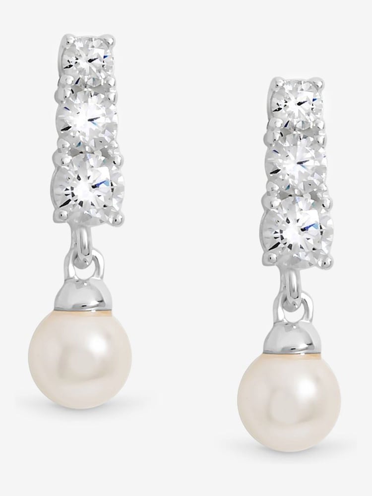 Simply Silver 925 Sterling Silver Cubic Zirconia Pearl Drop Earrings - Image 1 of 3 Simply Silver 925 Sterling Silver Cubic Zirconia Pearl Drop Earrings - Image 1 of 3