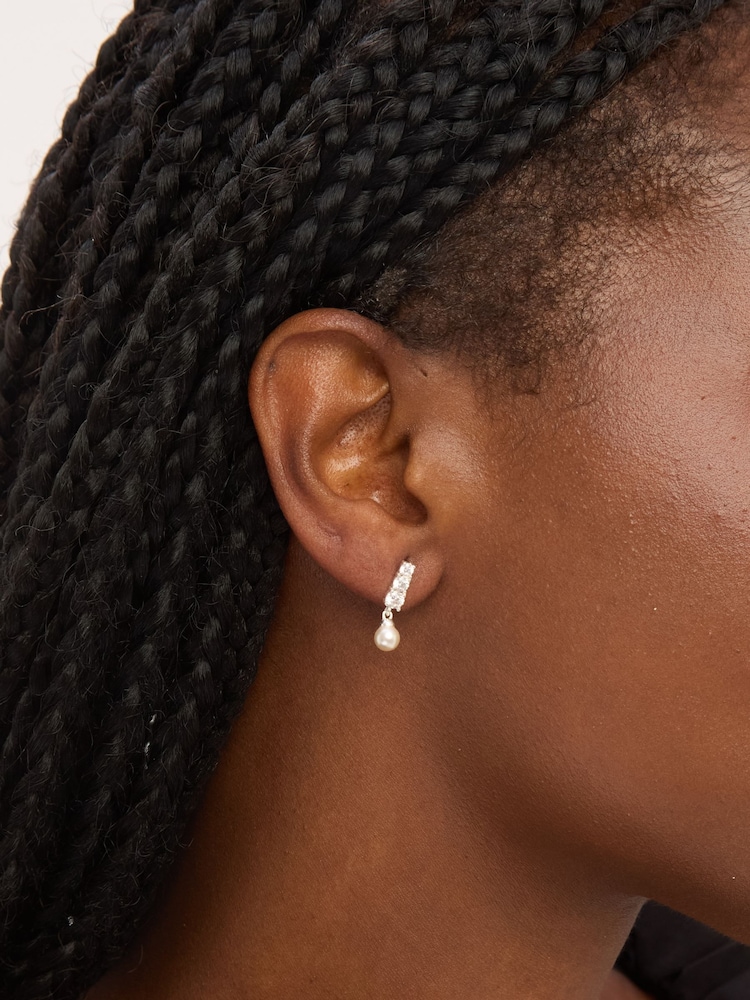 Simply Silver 925 Sterling Silver Cubic Zirconia Pearl Drop Earrings - Image 3 of 3 Simply Silver 925 Sterling Silver Cubic Zirconia Pearl Drop Earrings - Image 3 of 3