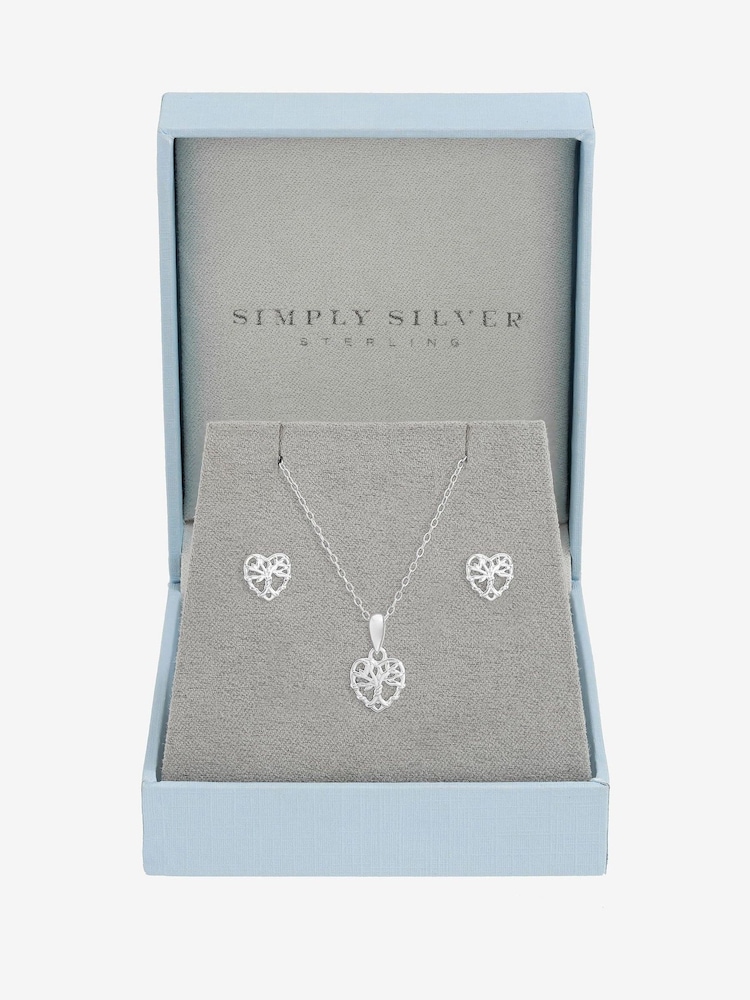 Simply Silver 925 Sterling Silver Polished Tree of Love Set - Gift Boxed - Image 1 of 4