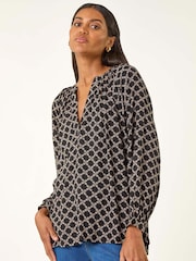 Roman Black Geometric Print Raglan Tunic Top - Image 4 of 5