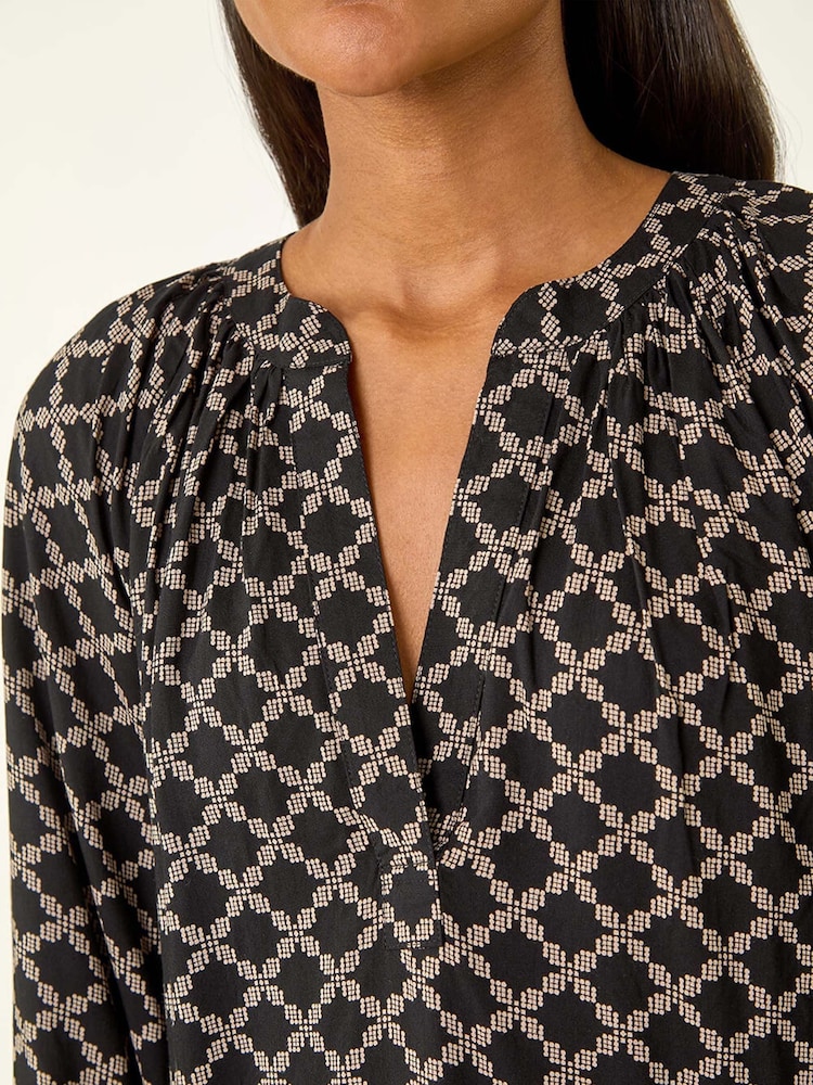 Roman Black Geometric Print Raglan Tunic Top - Image 5 of 5