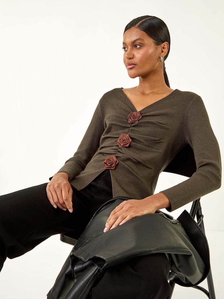 Preto - Roman Rose Front Knit Jumper - Imagem 1 de 5