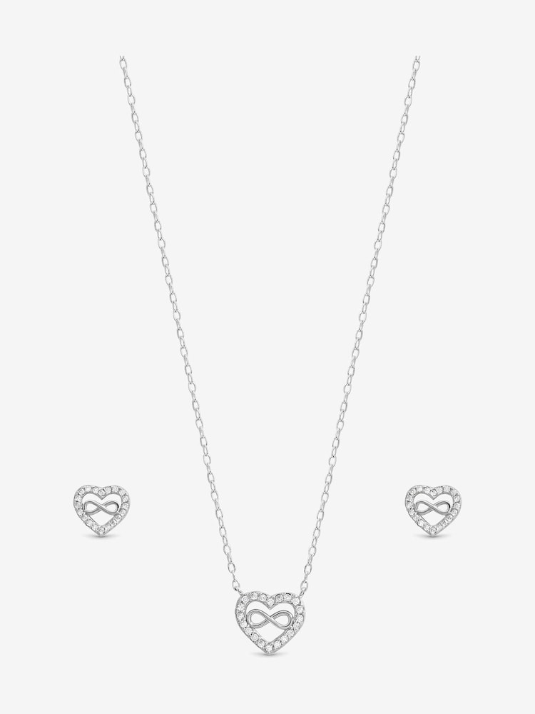 Simply Silver 925 Sterling Silver Pave Heart and Infinity Set - Gift Boxed - Image 2 of 4 Simply Silver 925 Sterling Silver Pave Heart and Infinity Set - Gift Boxed - Image 2 of 4