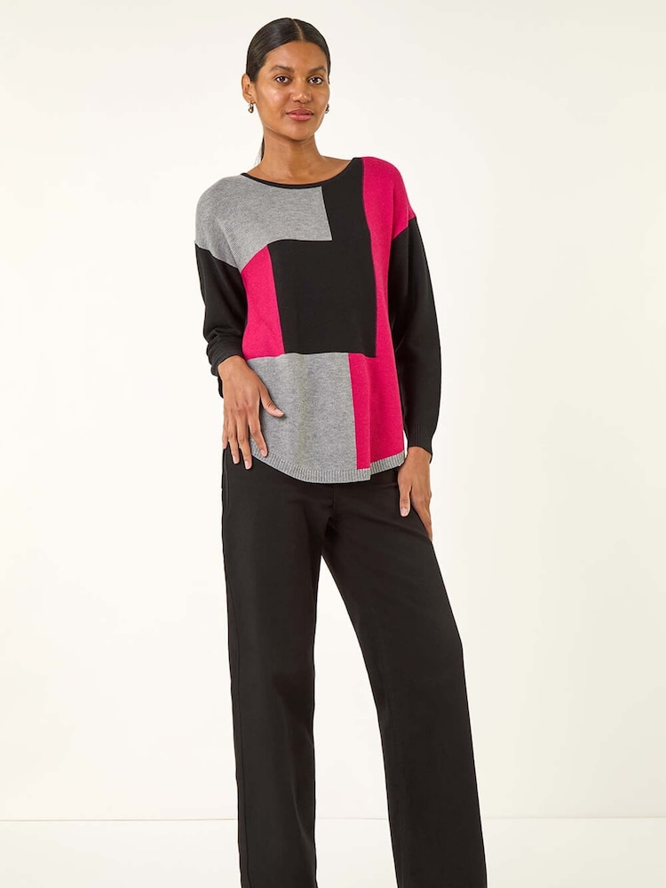 Roman Black Ribbed Colourblock Knit Jumper - Image 5 of 5 Roman Black Ribbed Colourblock Knit Jumper - Image 5 of 5