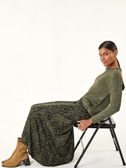 Roman Green Abstract Diamond Print Midi Skirt - Image 1 of 5