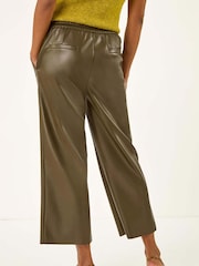 Roman Green Faux Leather Wide Leg Crop Trousers - Image 3 of 5