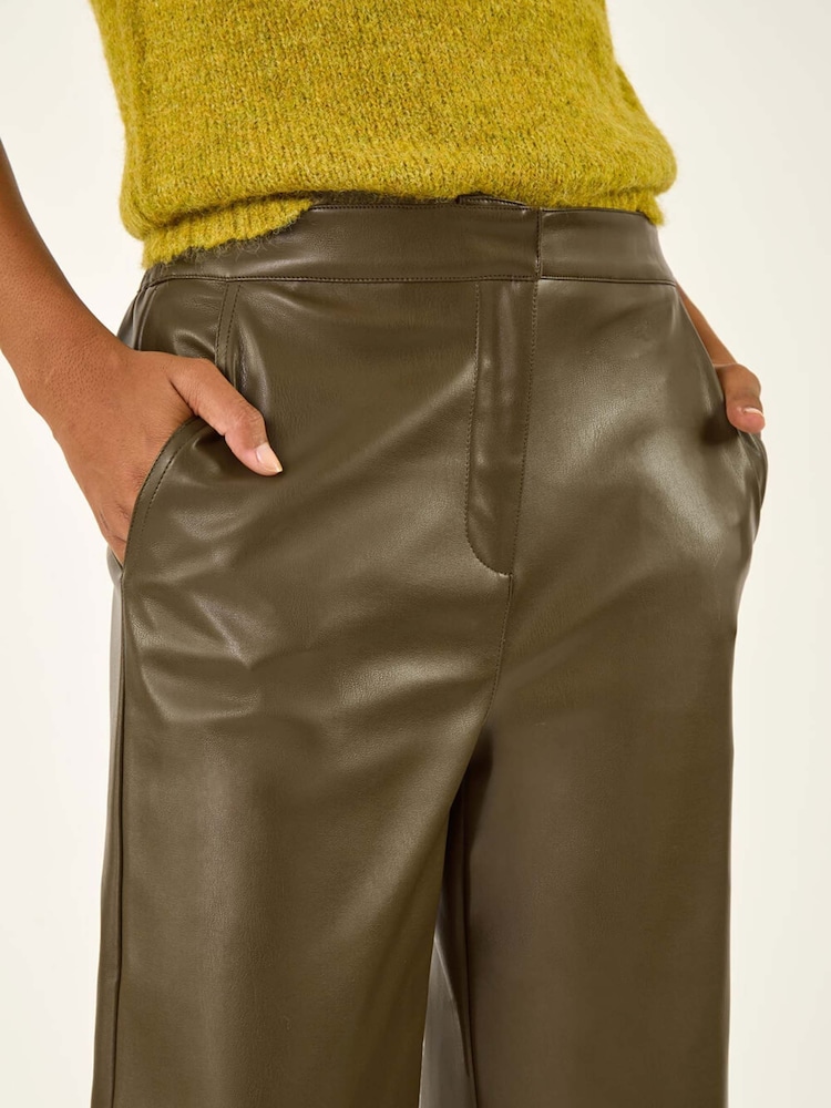 Roman Green Faux Leather Wide Leg Crop Trousers - Image 5 of 5