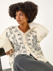 Roman White Abstract Embroidered Cardigan - Image 1 of 5
