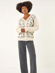 Roman White Abstract Embroidered Cardigan - Image 2 of 5