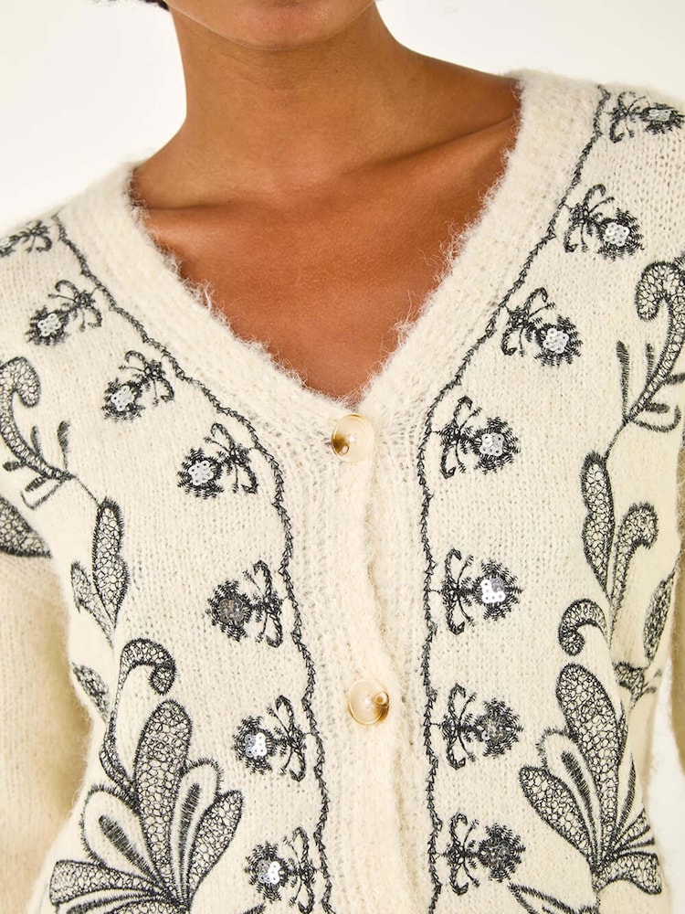 Roman White Abstract Embroidered Cardigan - Image 5 of 5 Roman White Abstract Embroidered Cardigan - Image 5 of 5