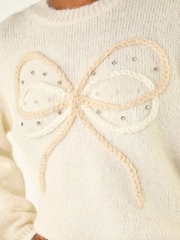 Roman White Faux Pearl Bow Knit Crew Jumper - Image 5 of 5