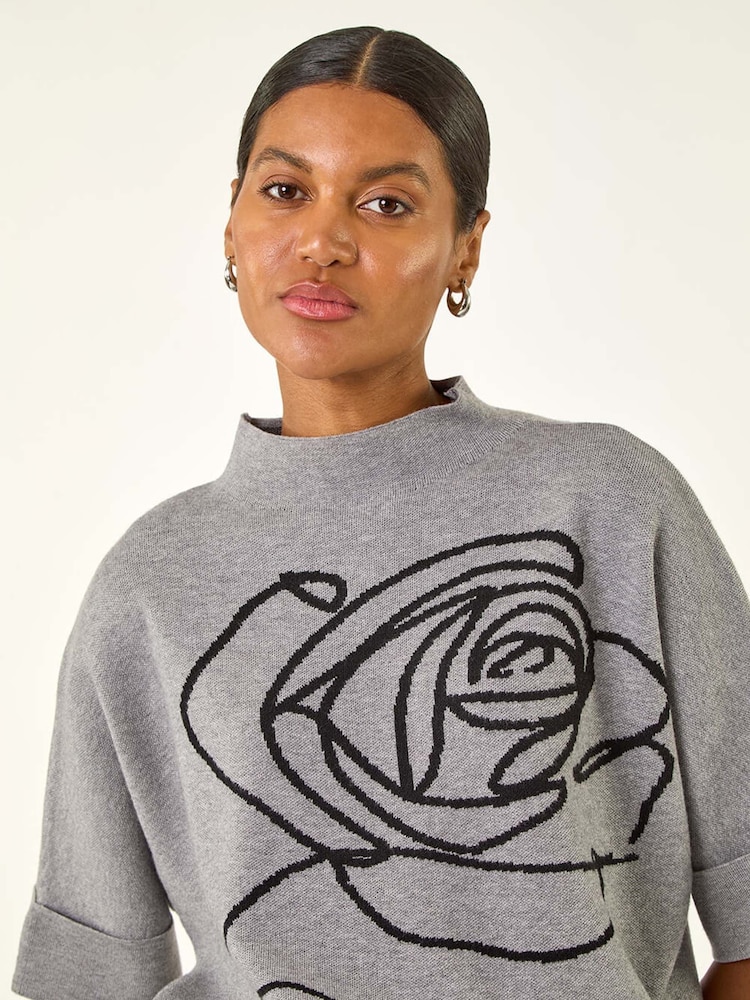 Roman Grey Rose Motif High Neck Knit Jumper - Image 2 of 5