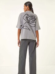 Roman Grey Rose Motif High Neck Knit Jumper - Image 3 of 5