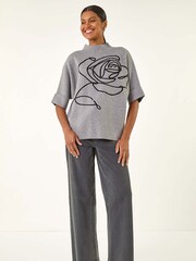 Roman Grey Rose Motif High Neck Knit Jumper - Image 4 of 5