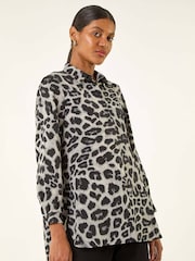 Roman Grey Animal Print Buttoned Blouse - Image 4 of 5